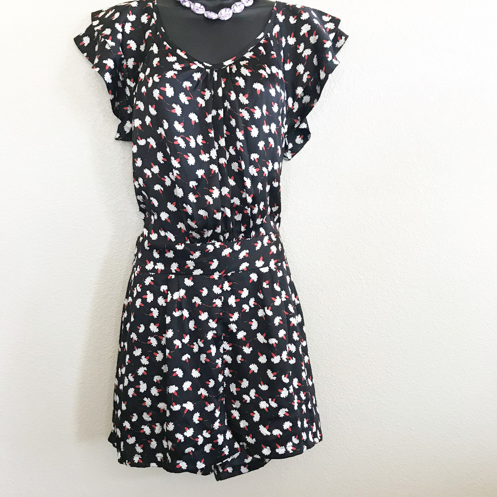 BDBA 100% Silk Black Textile Mini Jumpsuit Size S
